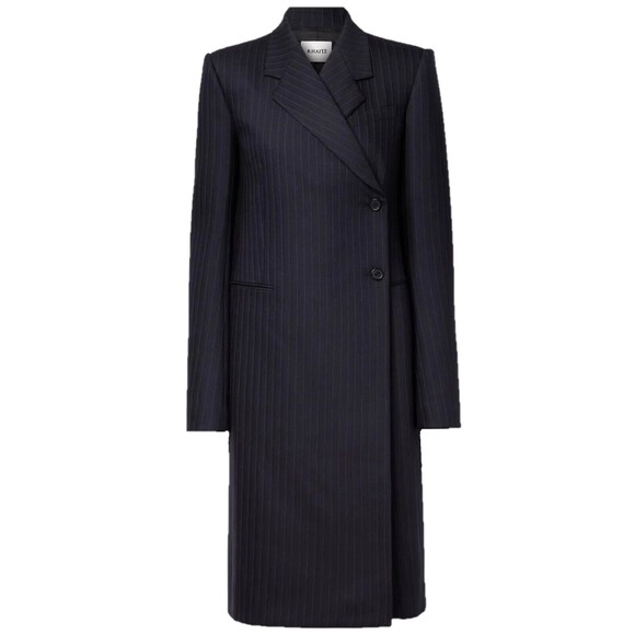 $2600 Khaite Kento Women's Double-Breasted Virgin Wool Coat Navy Striped Size 6 - Picture 2 of 6